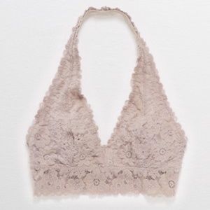 Aerie Softest® Lace Halter Bralette, Pebble, Size XL